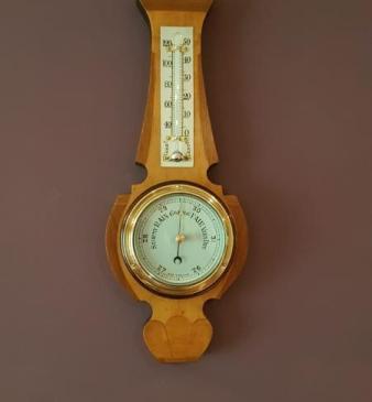 Small Antique Yew & Walnut Cased Banjo Barometer