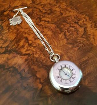 Benson Half Hunter Silver Pocket Watch And Albert Chain