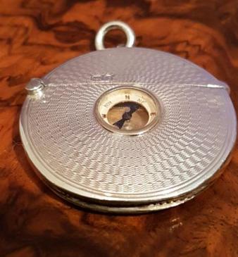 Antique Chester Silver Vesta Case Inset with a Compass