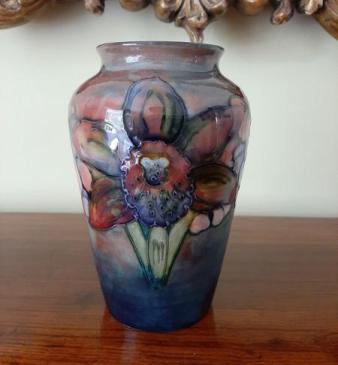 Moorcroft Slipper Orchid Flambe Glazed Vase