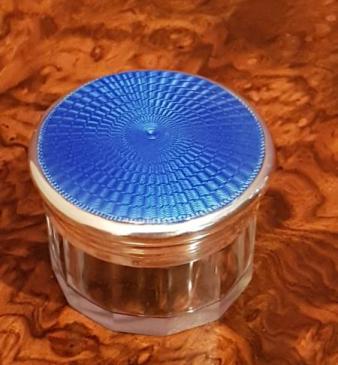 George V Royal Blue Enamel & Silver Dressing Table Jar