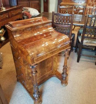 Superb Victorian Antique Burr Walnut Harlequin Davenport