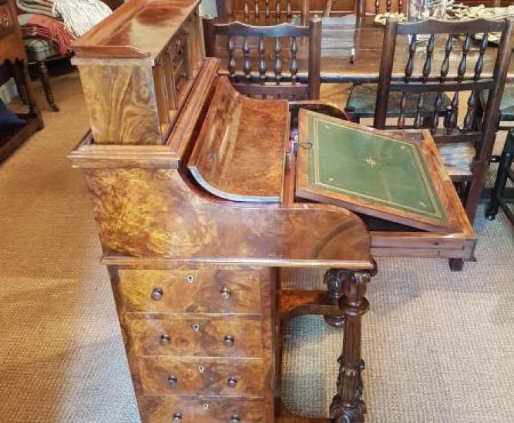 Superb Victorian Antique Burr Walnut Harlequin Davenport - Image 2