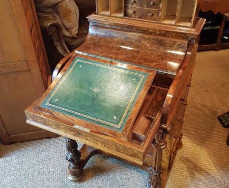 Superb Victorian Antique Burr Walnut Harlequin Davenport - Image 4