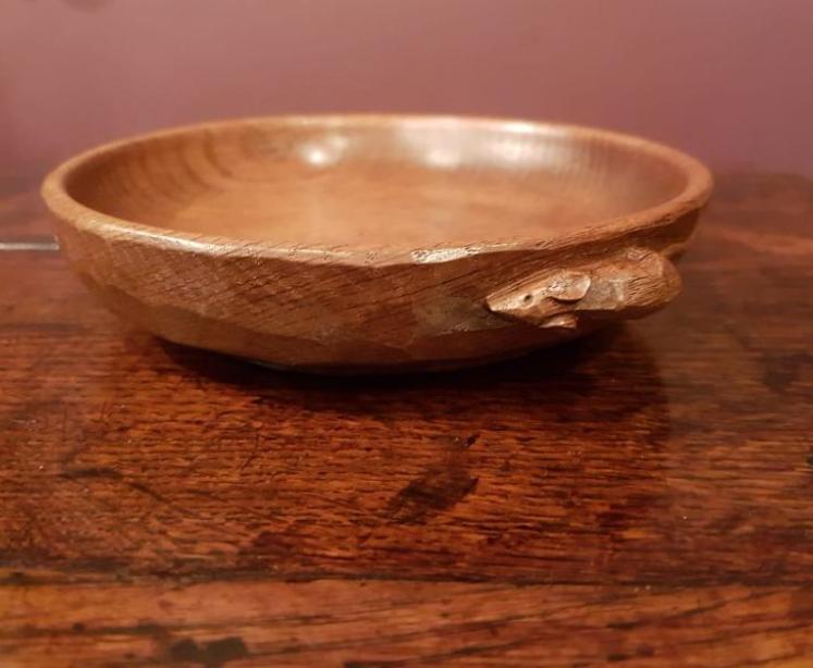 Thompsons of Kilburn Adzed Oak Mouseman Nut Bowl  - Image 5