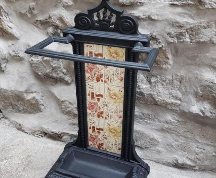 Victorian Cast Iron Tiled Back Stick Stand  - Image 1