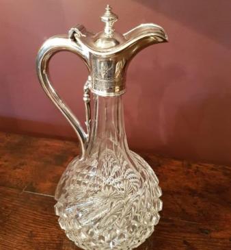 Victorian Cut Crystal and Silver Plated Mount Claret Jug