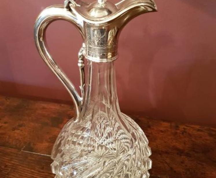Victorian Cut Crystal and Silver Plated Mount Claret Jug - Image 1