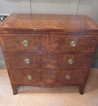 Small Regency Antique Burr Walnut Chest of Drawers