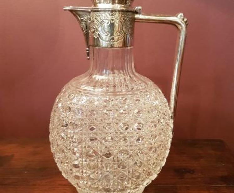 Victorian Cut Crystal and Silver Plated Mount Claret Jug - Image 1