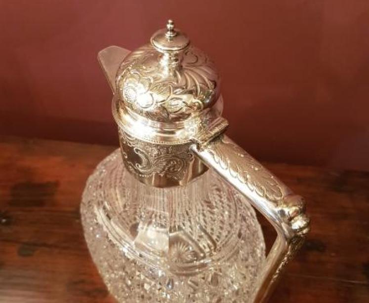 Victorian Cut Crystal and Silver Plated Mount Claret Jug - Image 3