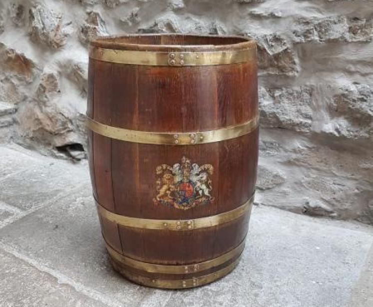 Victorian Oak Brass Bound Royal Coat of Arms Stick Stand - Image 1