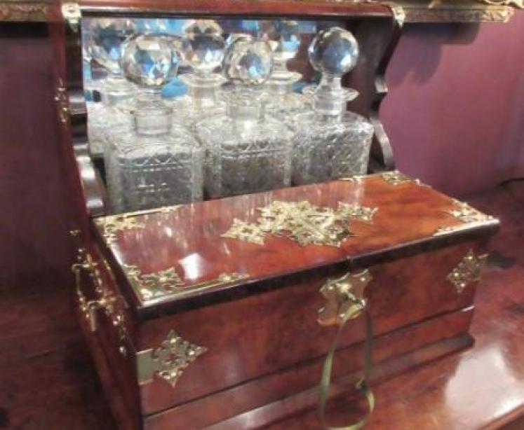 Superb Mid Victorian Burr Walnut Games Tantalus - Image 5