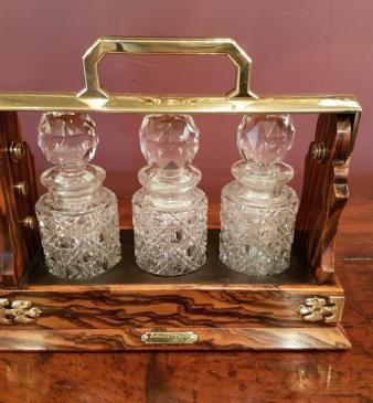 Superb Victorian Walnut Miniature 3 Bottle Tantalus
