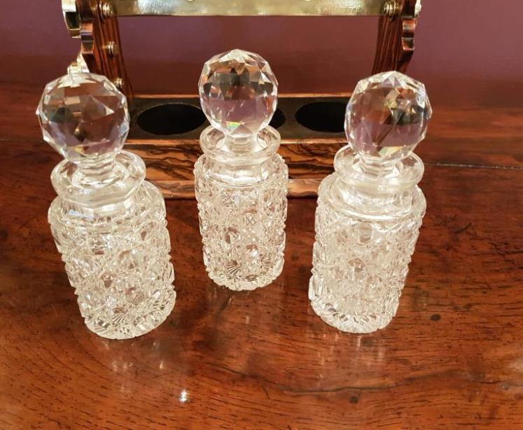 Superb Victorian Walnut Miniature 3 Bottle Tantalus - Image 4