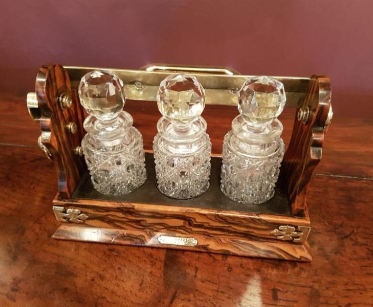 Superb Victorian Walnut Miniature 3 Bottle Tantalus - Image 5