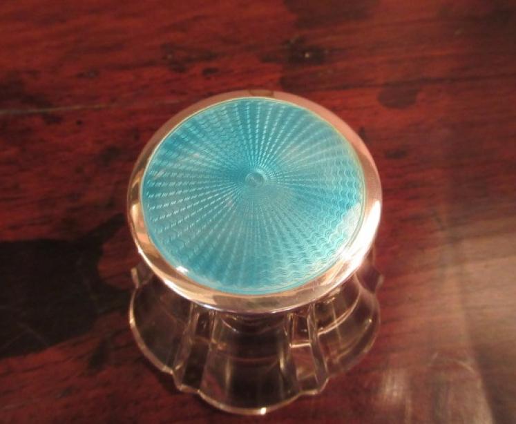 George V Silver & Turquoise Enamel Topped Inkwell - Image 2