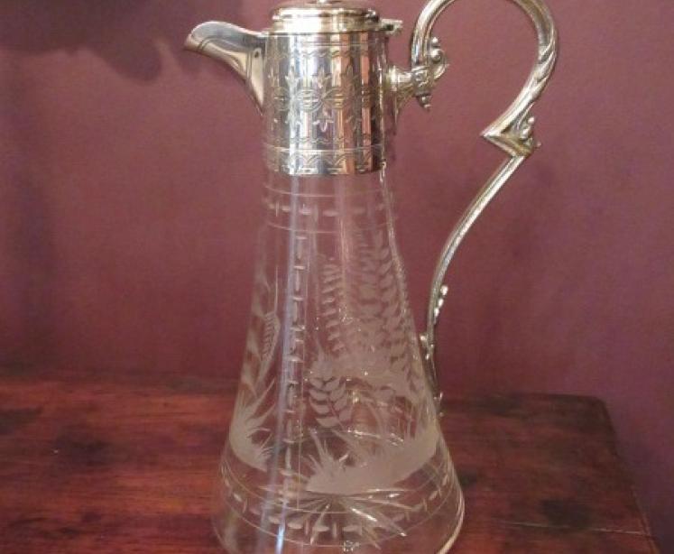 Late Victorian Antique Silvered Claret Jug - Image 1