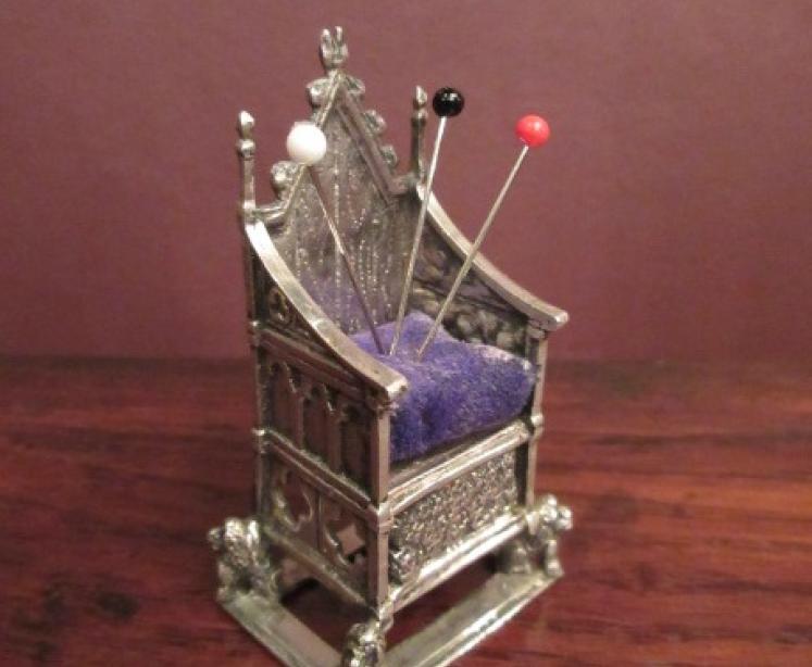 Edwardian Antique Silver 'Throne' Novelty Pin Cushion - Image 1