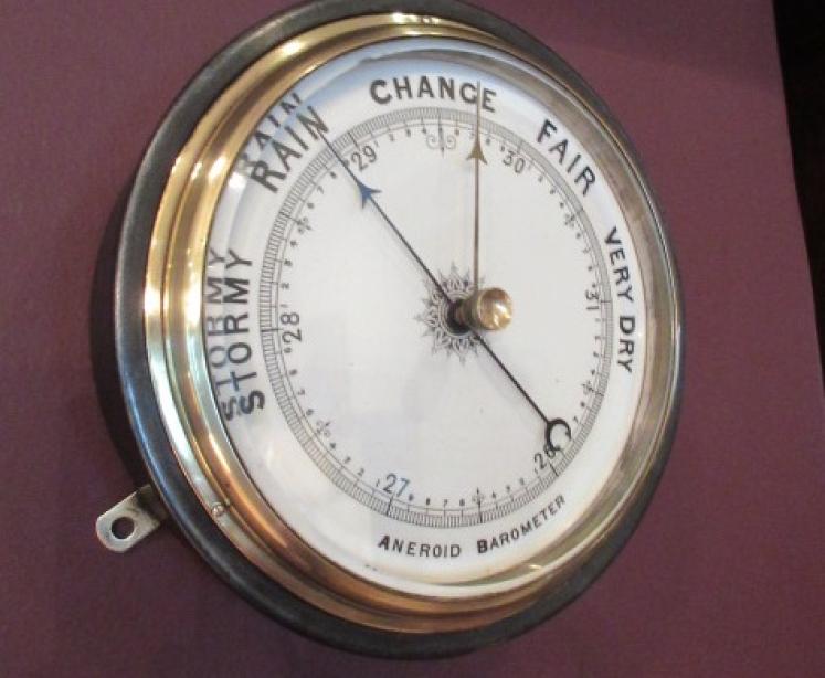 Large Antique Polished Steel  Marine Barometer - Image 1