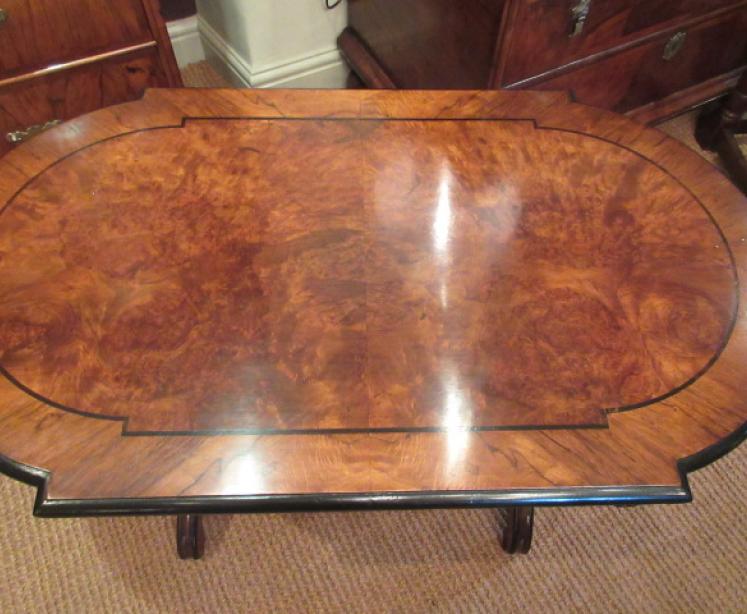 Antique Figured Walnut Shaped Top Coffee Table - Image 2