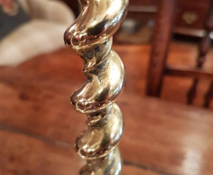 Large Pair Of Antique Brass Barley Twist Candlesticks  - Image 3