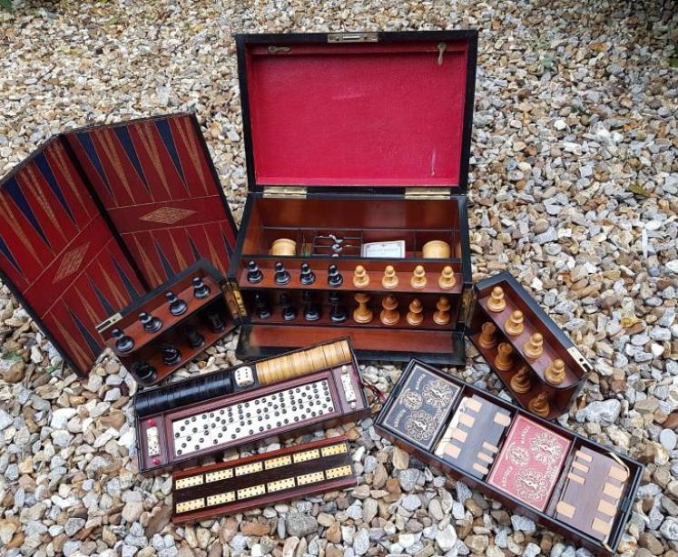 Superb Antique Victorian Oak Cased Games Compendium - Image 1