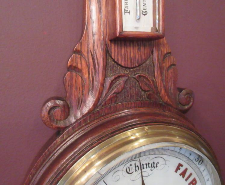 Superb Antique Polished Oak Banjo Barometer - Image 4