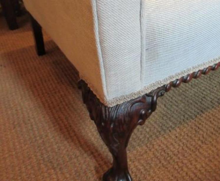 Antique George III Style Upholstered Hump Back Sofa - Image 4