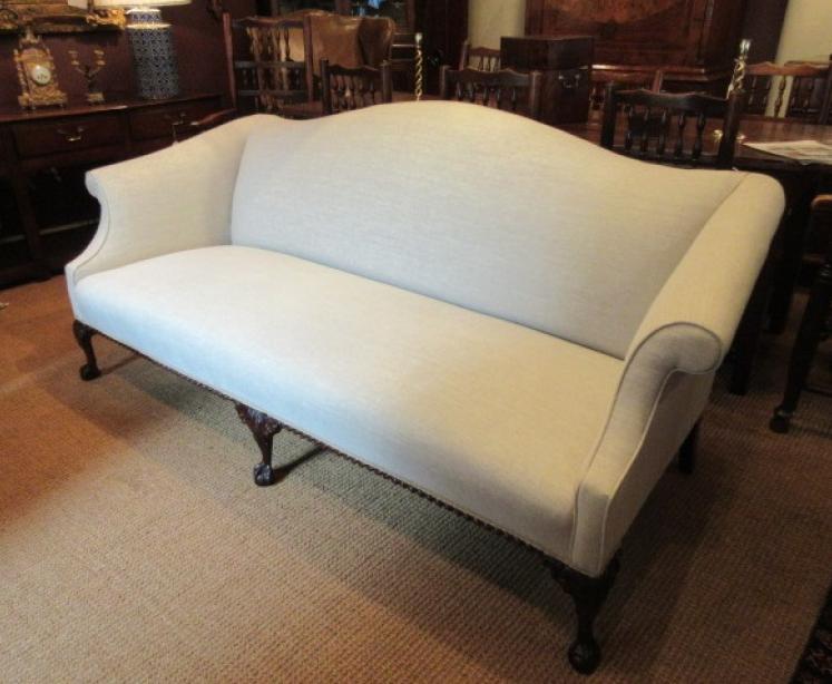 Antique George III Style Upholstered Hump Back Sofa - Image 5