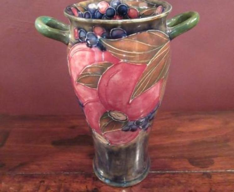 Early Moorcroft Pomegranate on Ochre Twin Handled Vase - Image 1