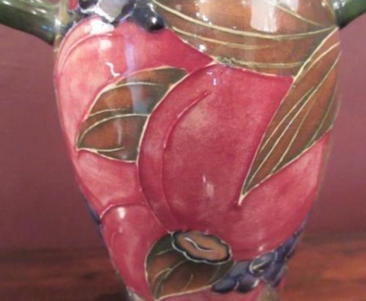 Early Moorcroft Pomegranate on Ochre Twin Handled Vase - Image 3