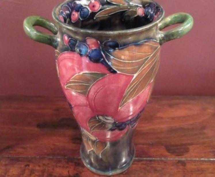 Early Moorcroft Pomegranate on Ochre Twin Handled Vase - Image 5
