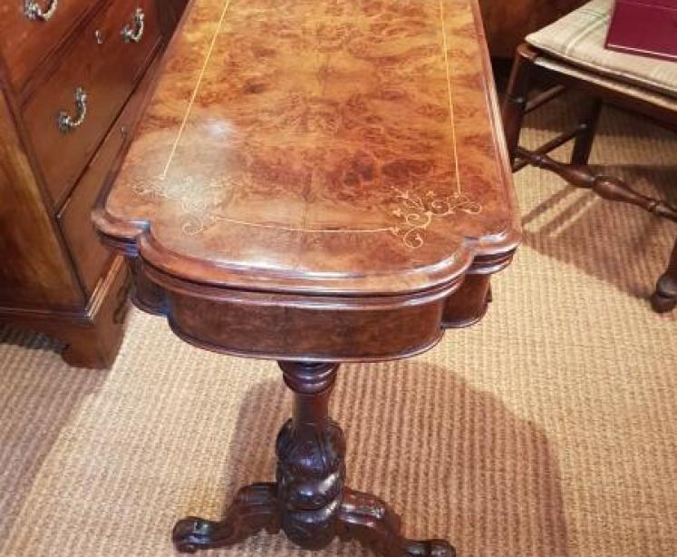 Victorian Burr Walnut Work and Gaming Table  - Image 2