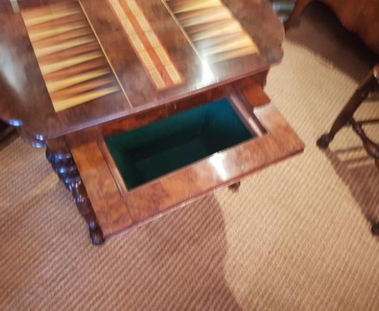 Victorian Burr Walnut Work and Gaming Table  - Image 4
