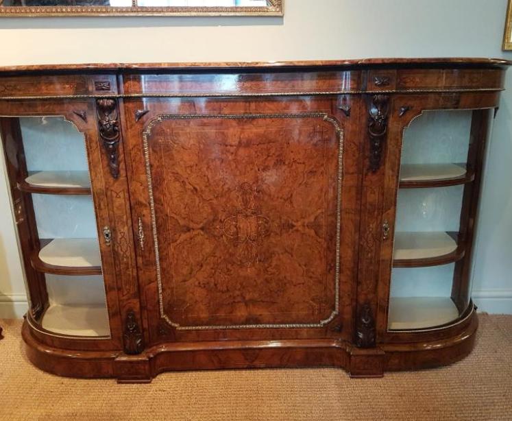 Fine Mid Victorian Antique Burr Walnut Credenza - Image 1