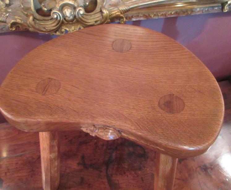 Genuine Mouseman Adzed Oak Kidney Shaped Stool - Image 3