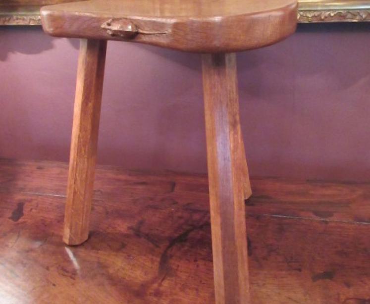 Genuine Mouseman Adzed Oak Kidney Shaped Stool - Image 5
