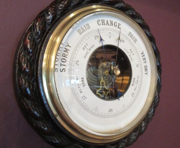 Large Victorian Antique Polished Oak Ship's Barometer - Image 1