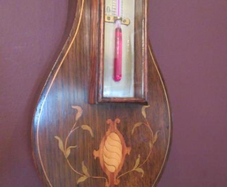 Mid Victorian Rosewood Inlaid Banjo Barometer - Image 3