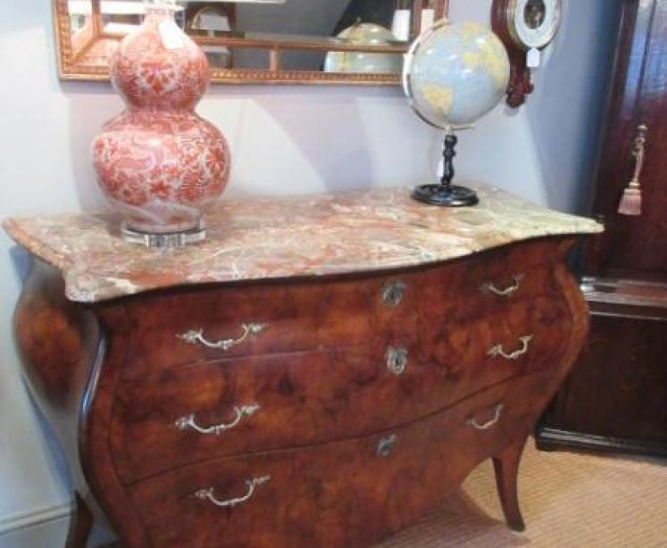 19th Century Antique Walnut Inlaid Bombe Fronted Chest - Image 1