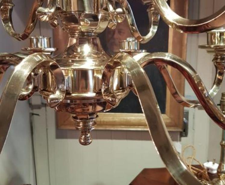 Quality Antique Edwardian Cast Brass 2 Tier Chandelier - Image 5
