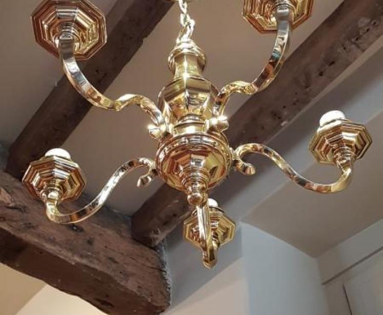 Small Edwardian Cast Brass Five Arm Chandelier - Image 2