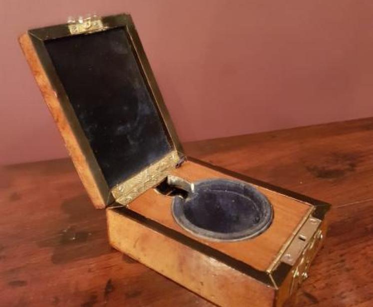 Victorian Burr Walnut Brass Bound Pocket Watch Box - Image 4