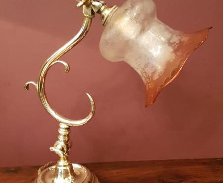 Edwardian Adjustable Brass Table Lamp and Original Shade - Image 1