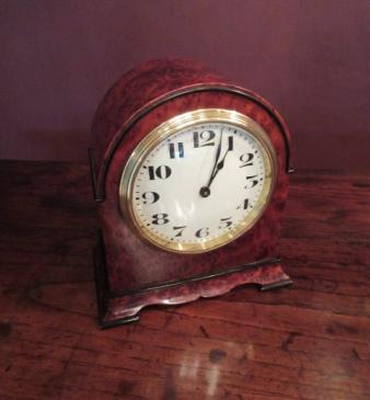 Edwardian Amboyna & Ebony Inlaid Mantel Clock