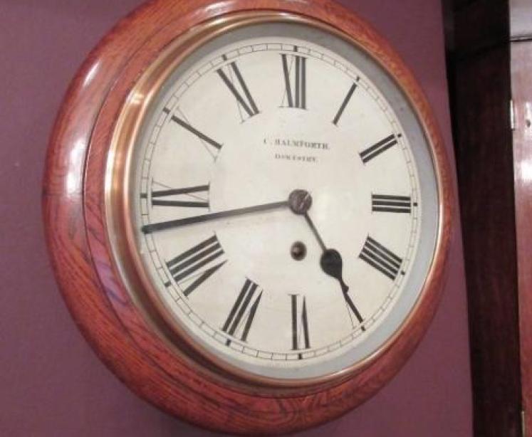 Antique Polished Oak English 10" Dial Wall Clock - Image 1