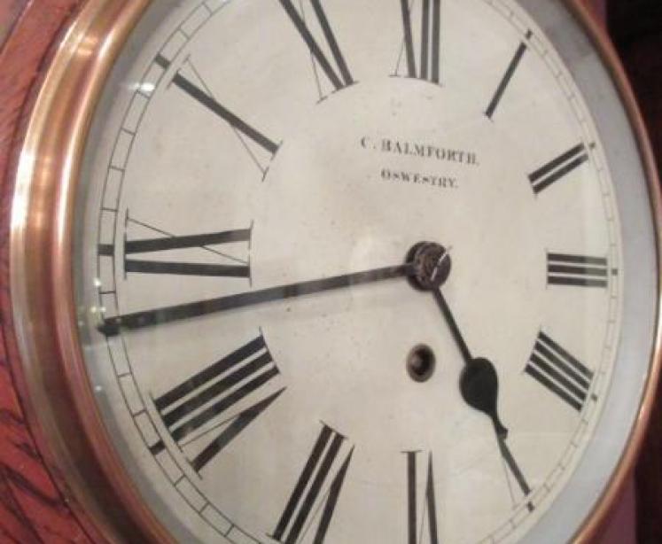 Antique Polished Oak English 10" Dial Wall Clock - Image 2