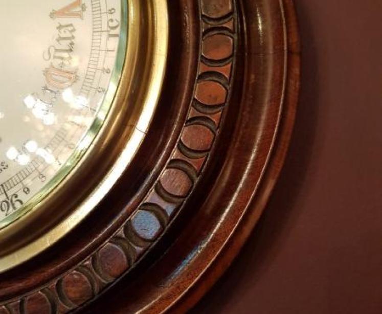 Quality Large Victorian Carved Mahogany Cased Android Barometer - Image 4