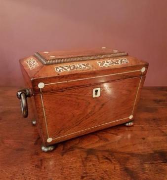 Small Regency Period Rosewood Mother of Pearl Inlaid Tea Caddy